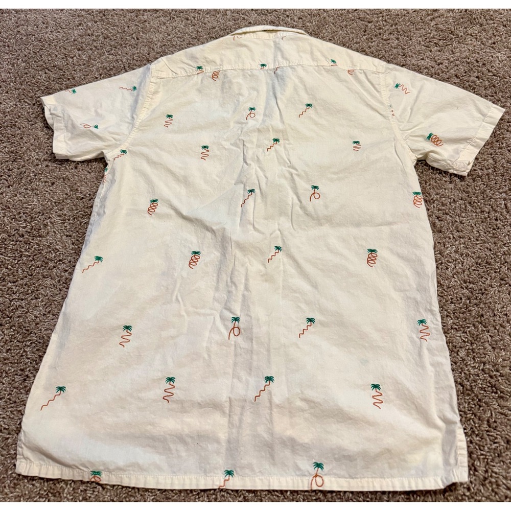 Billabong Gallery Shirt Mens Medium Excellent Cream Palm Tree Embroidered Cotton - Picture 4 of 9